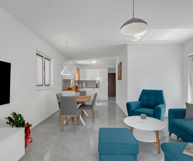 Open living kitchen dining space