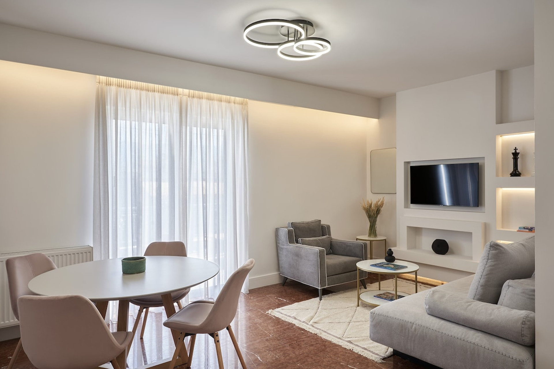 The living room and the dining table