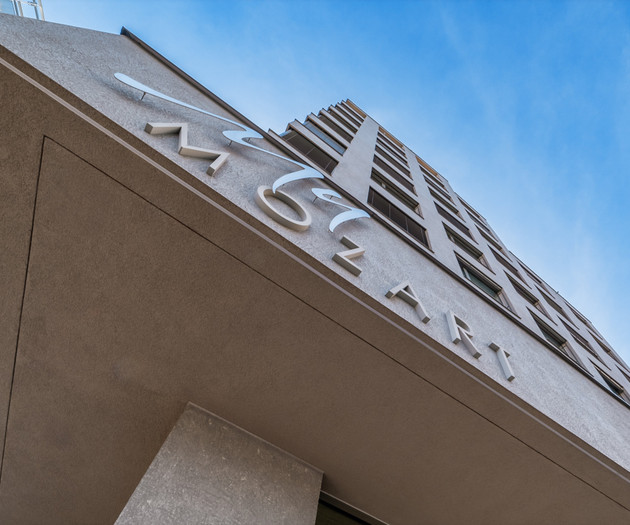 Exterior building facade with sign