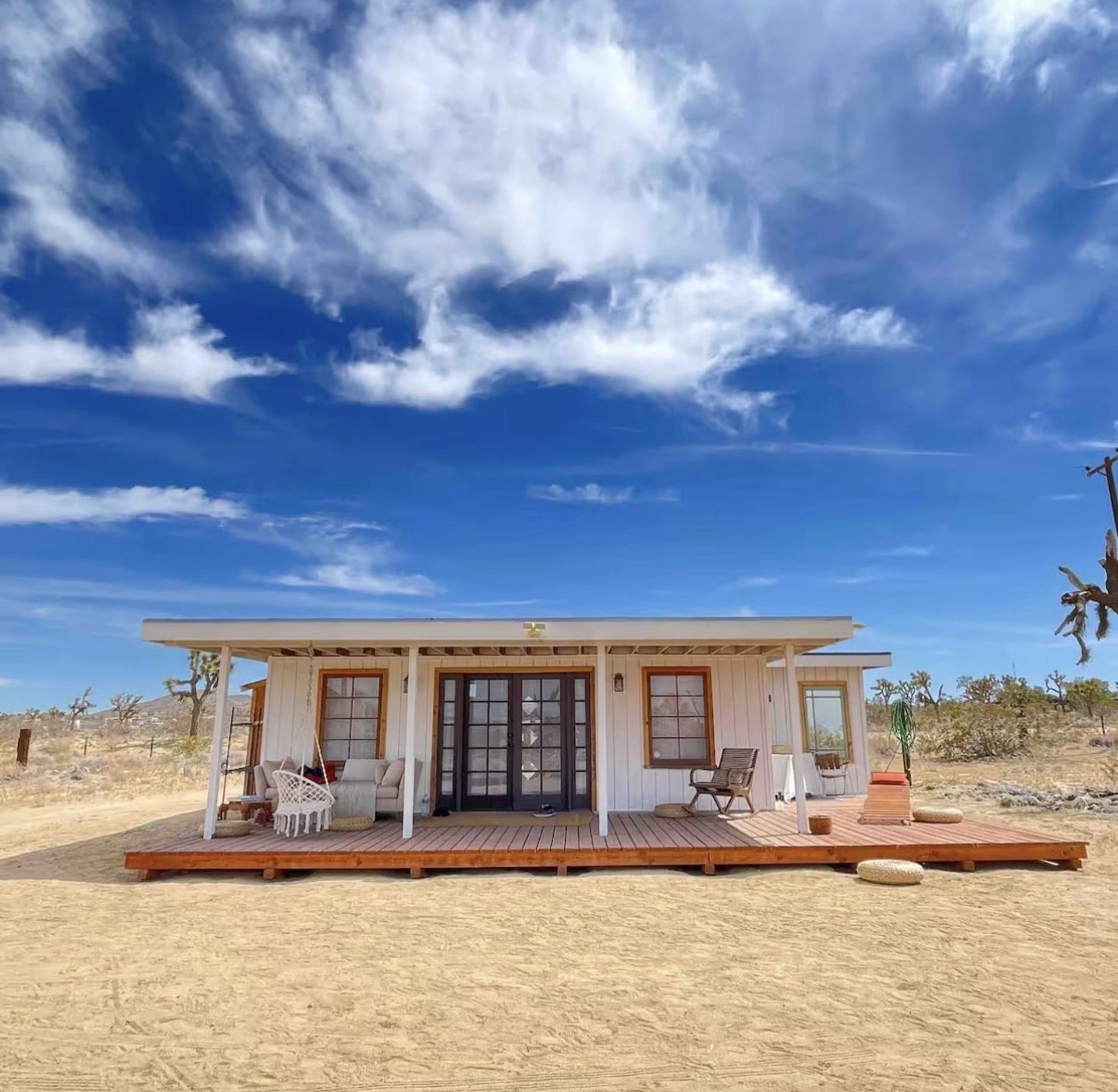 Desert cabin exterior with deck