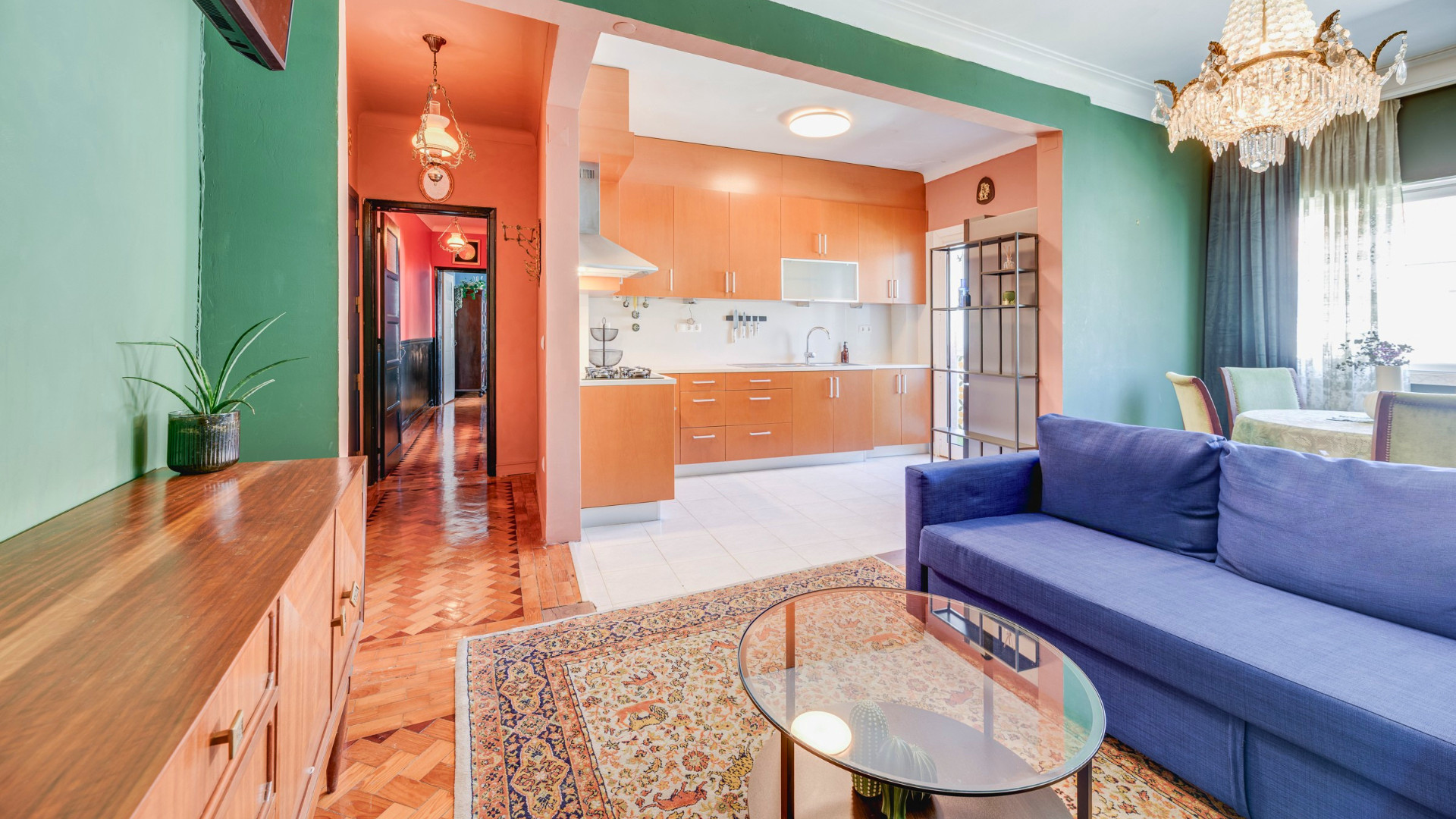 Open living room and kitchen area