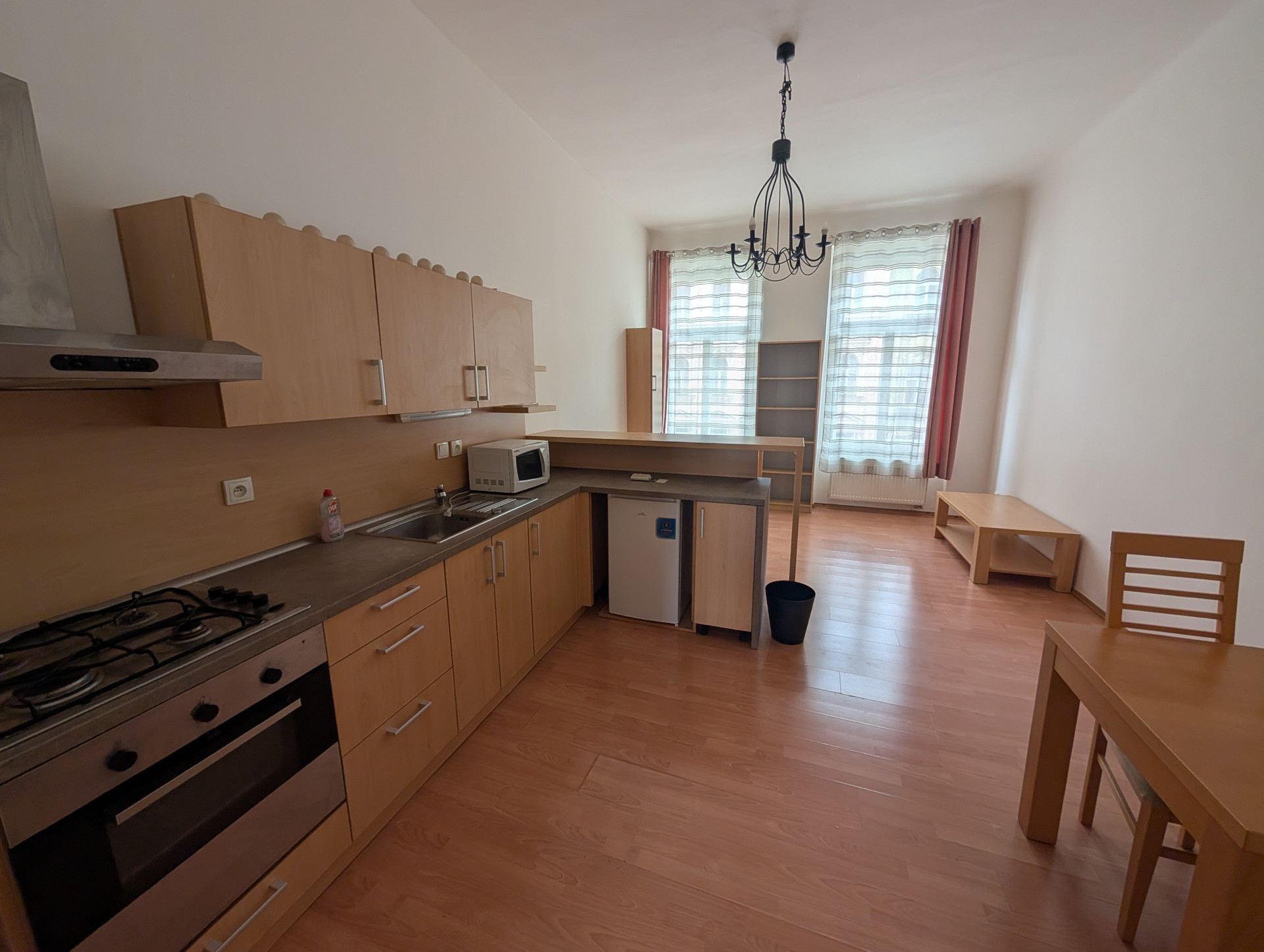 Open kitchen and dining area