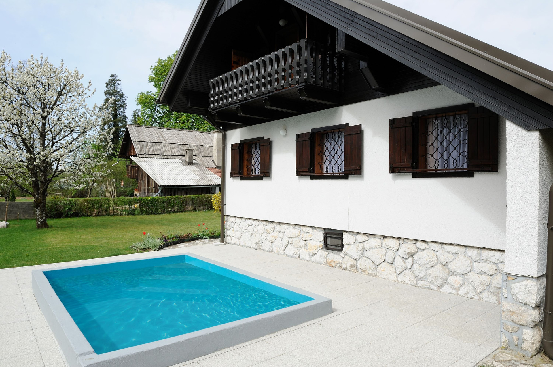 Exterior pool and house facade