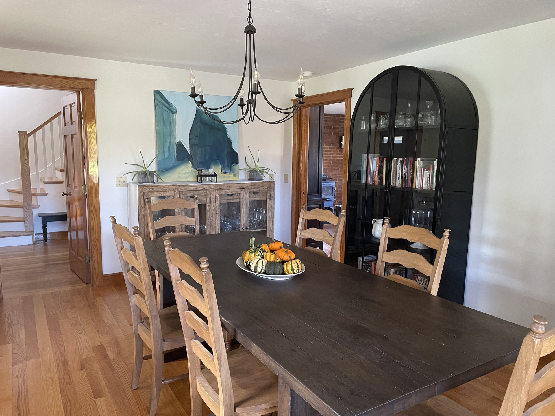 Dining table with staircase view