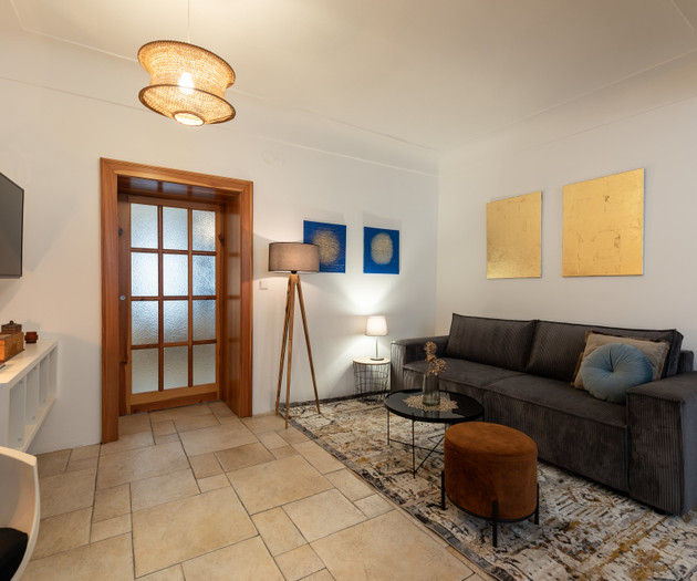 Living room with gray sofa