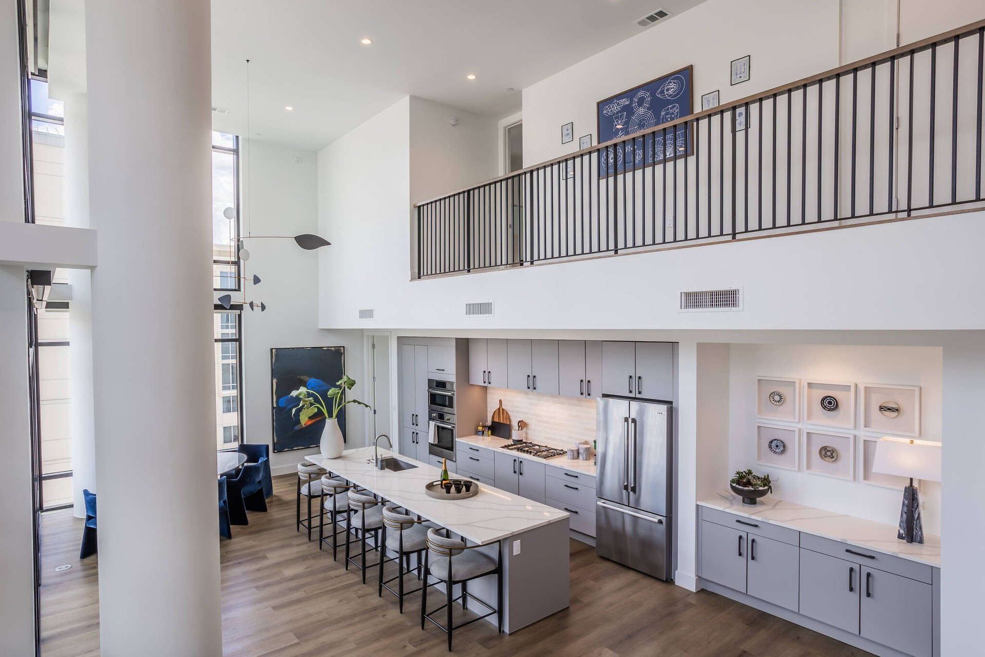 Loft kitchen with long island