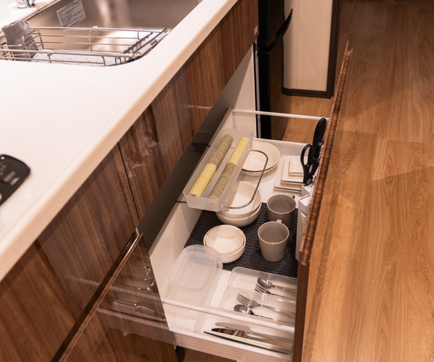 Kitchen drawer with dishware