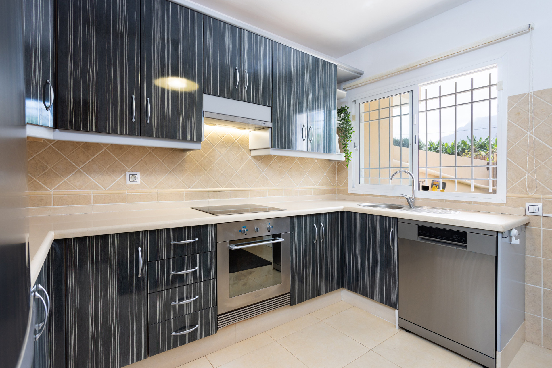 Modern kitchen with dark cabinets