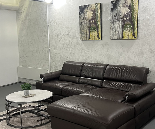 Living room leather sofa closeup
