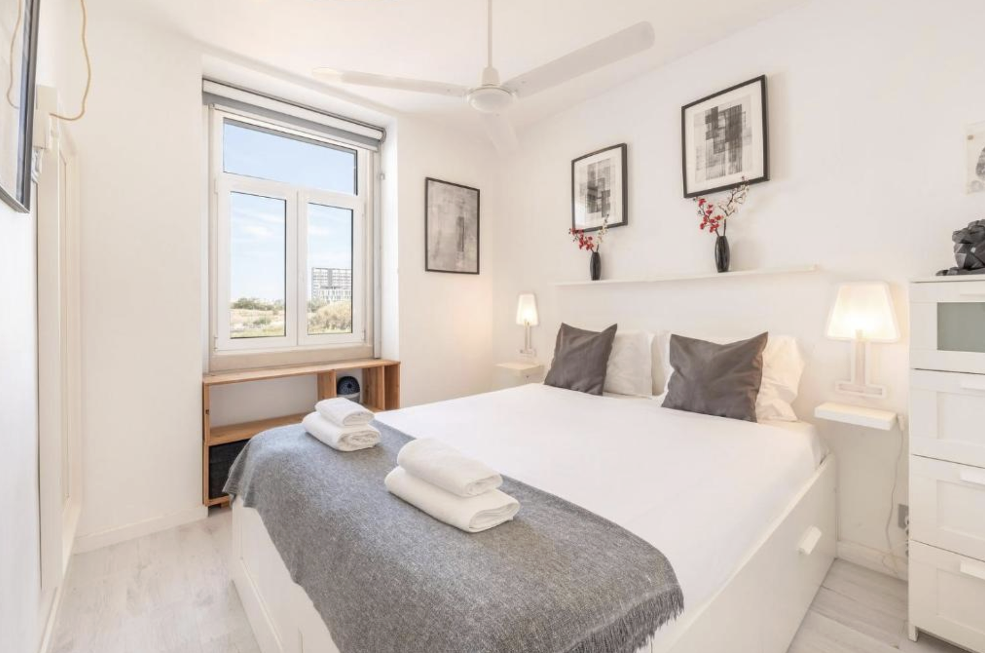 Bright bedroom with double bed