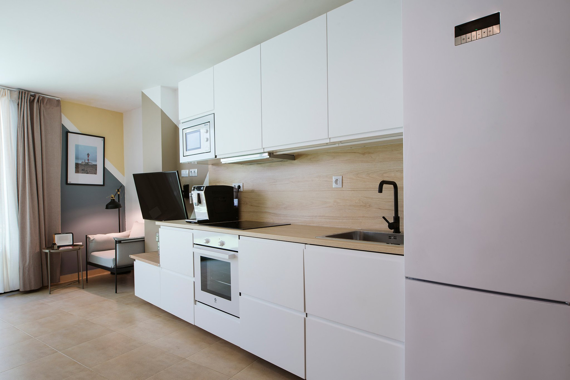 Modern white kitchen with island counter