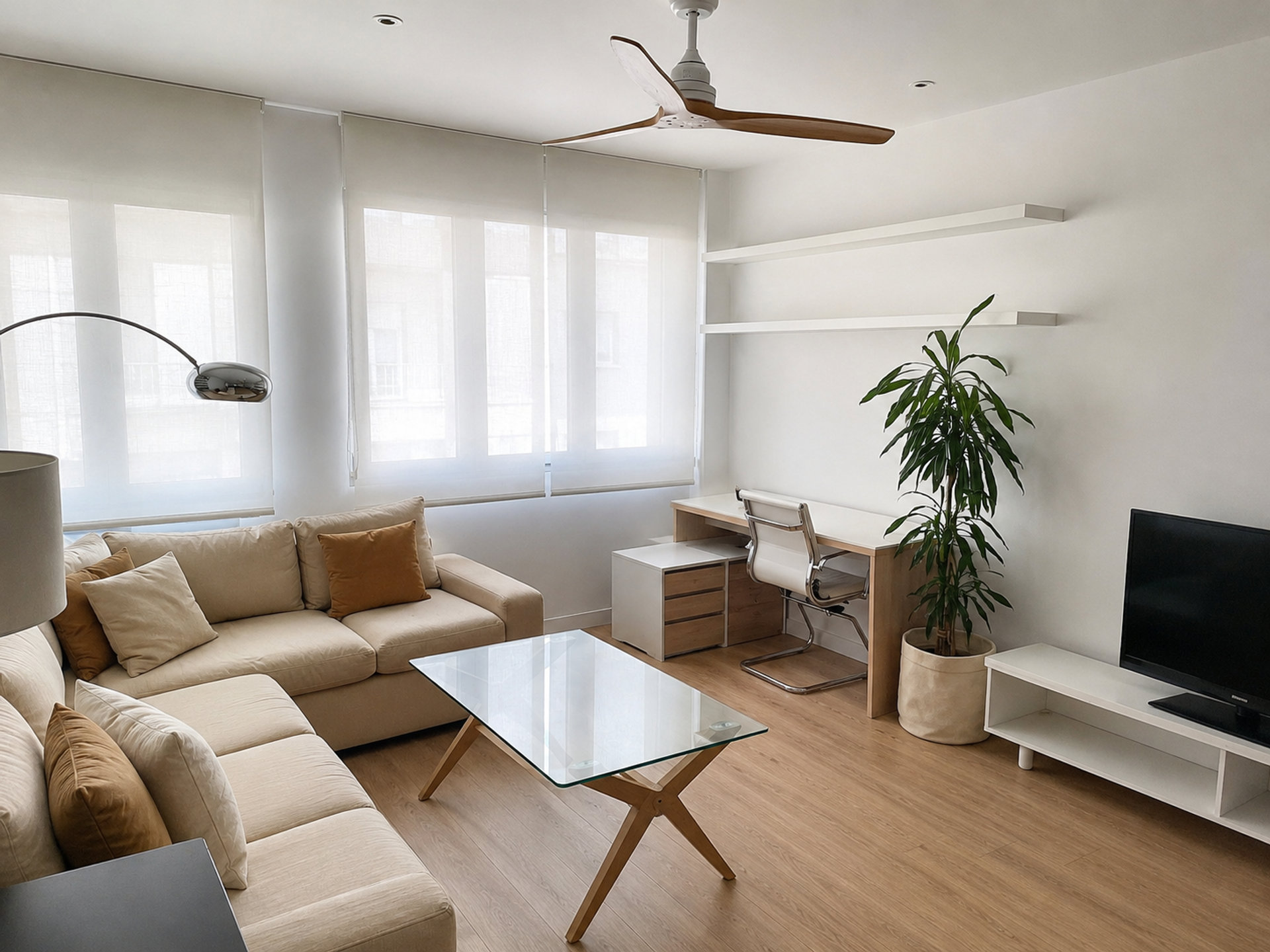 Living room with sofa and desk