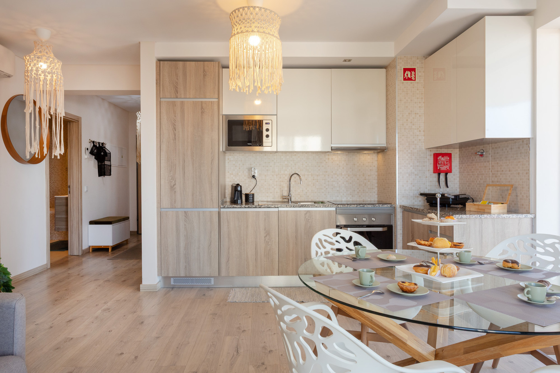 Kitchen dining area with pastries