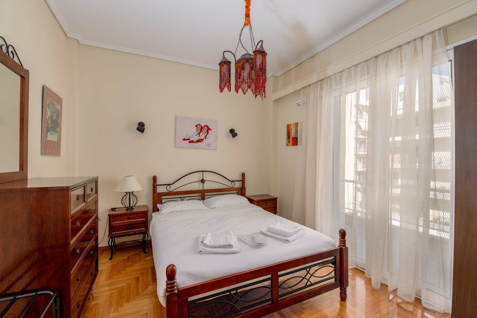 Master bedroom with wooden furniture