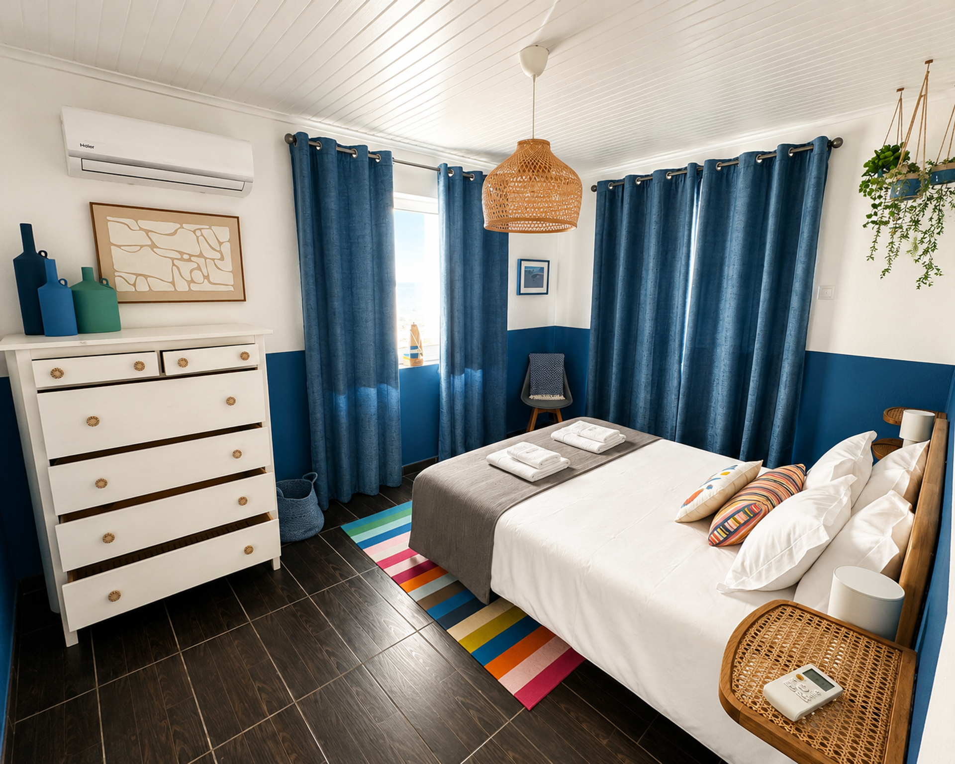 Double bedroom with blue accents