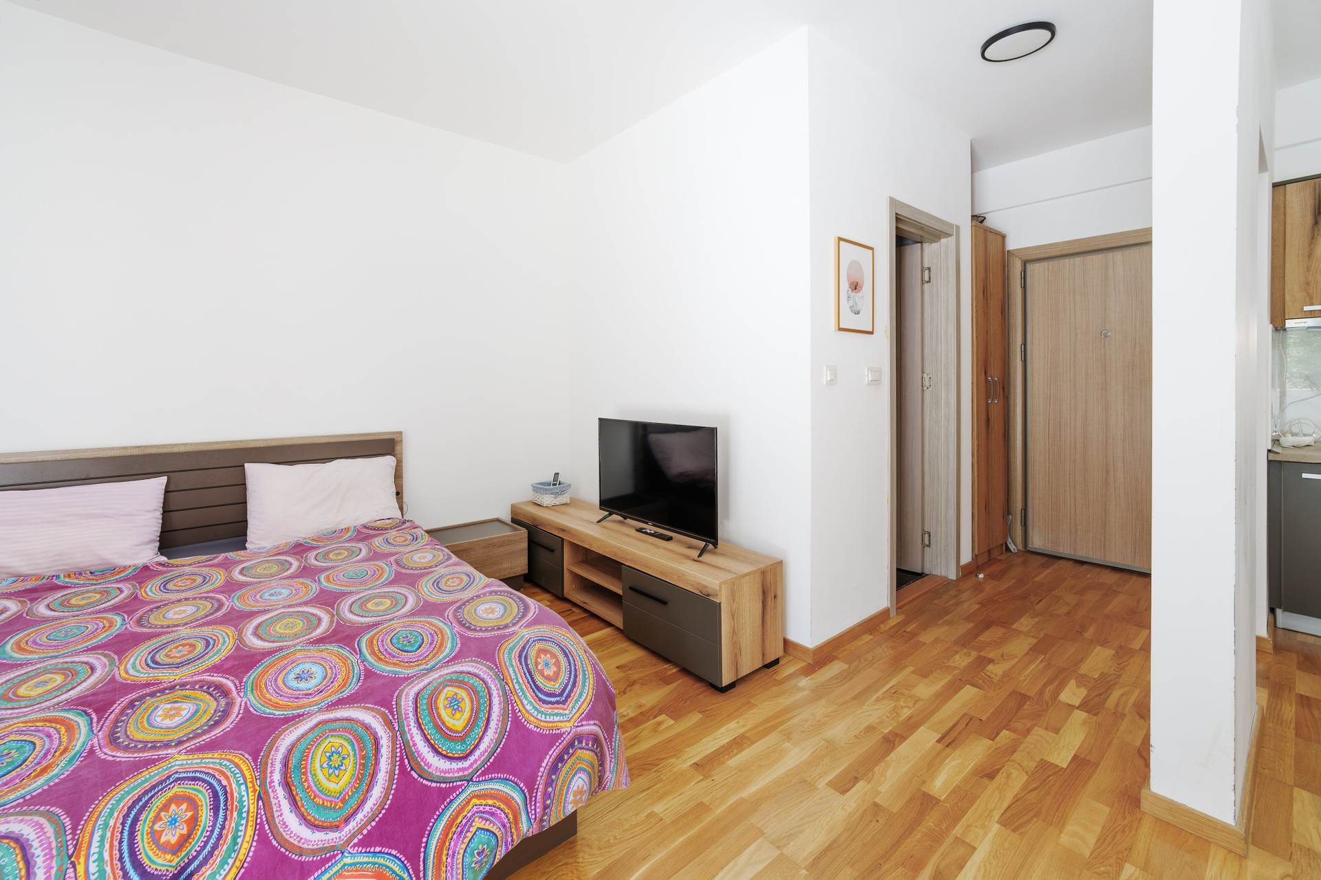 Studio bedroom with TV area