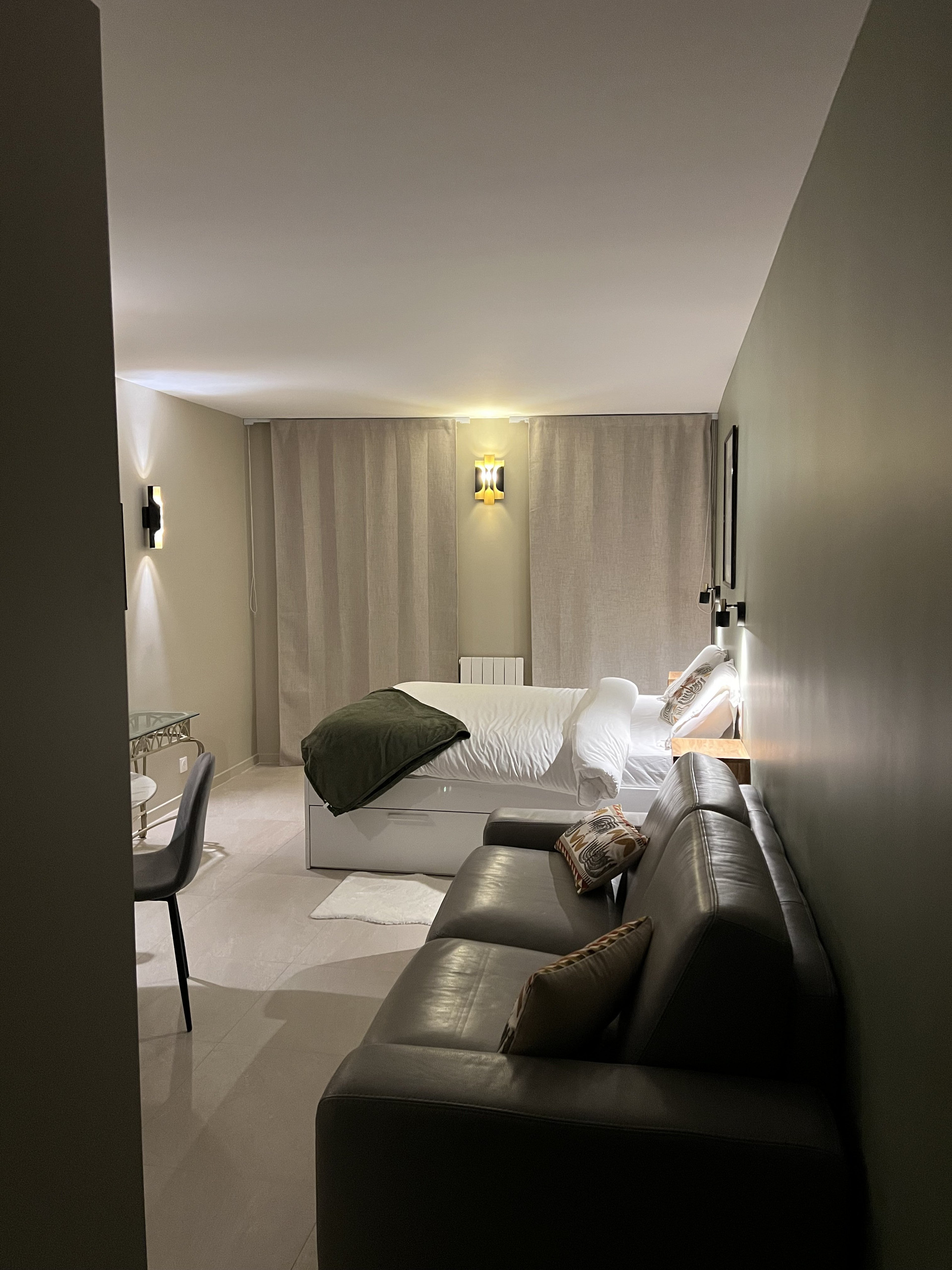 Studio bed sofa evening view