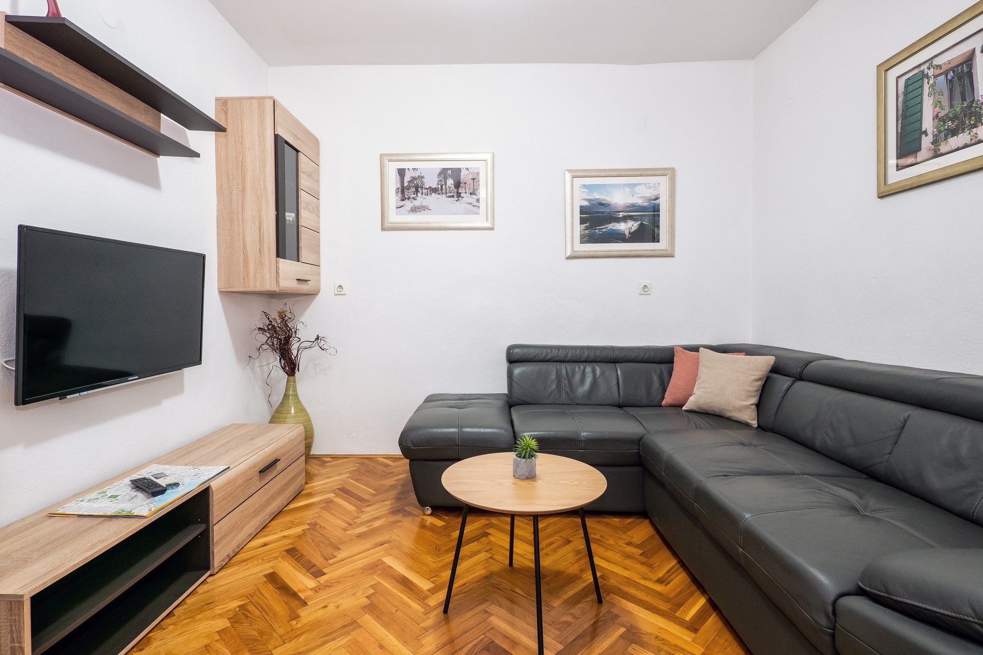 Living room with leather sofa