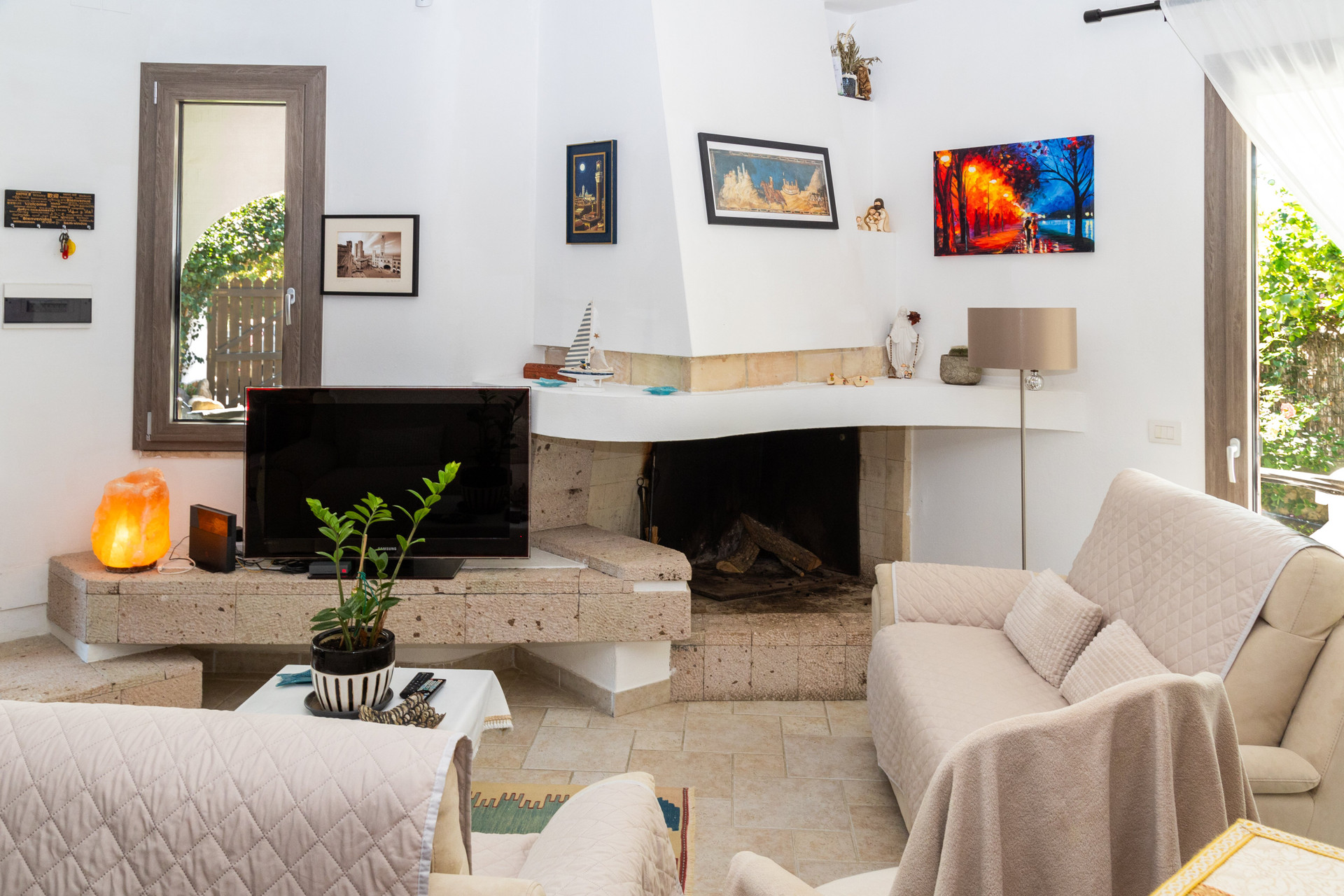 Living room with fireplace