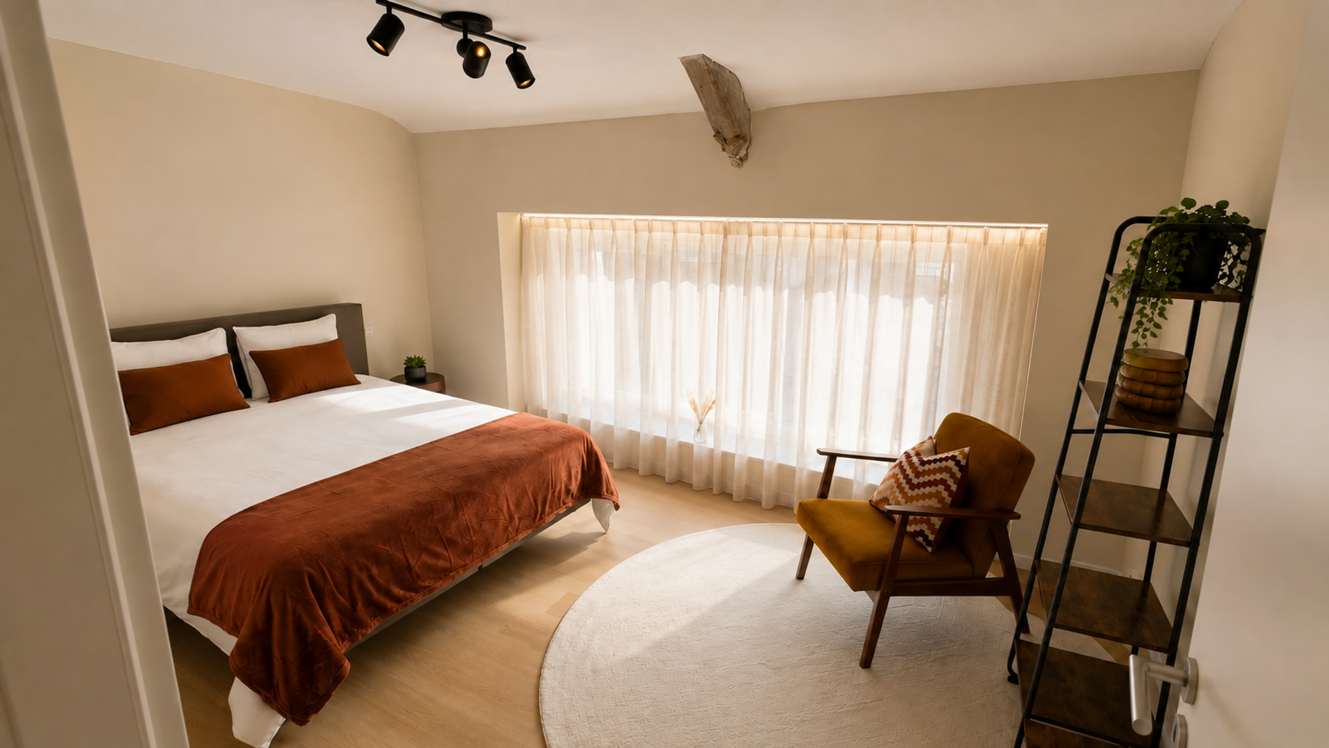 Bright bedroom with reading chair