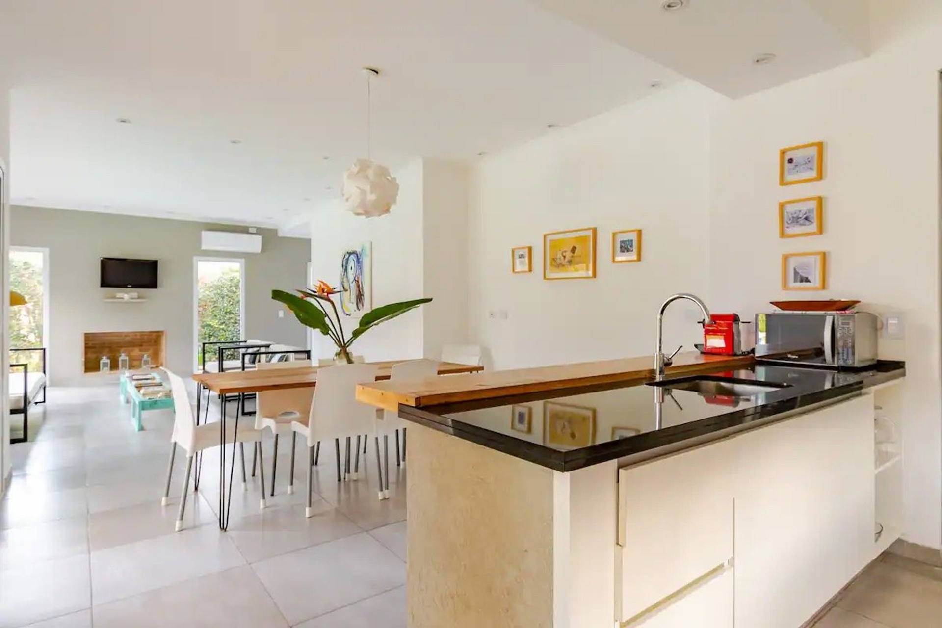 Open kitchen with dining area