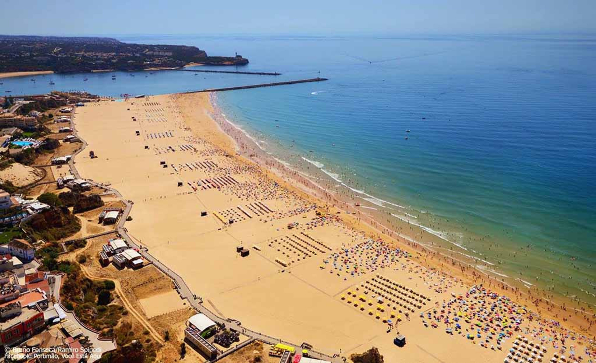 Aerial view busy Portimao beach