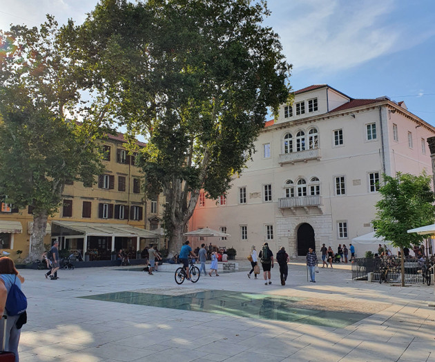 Town square with historic buildings