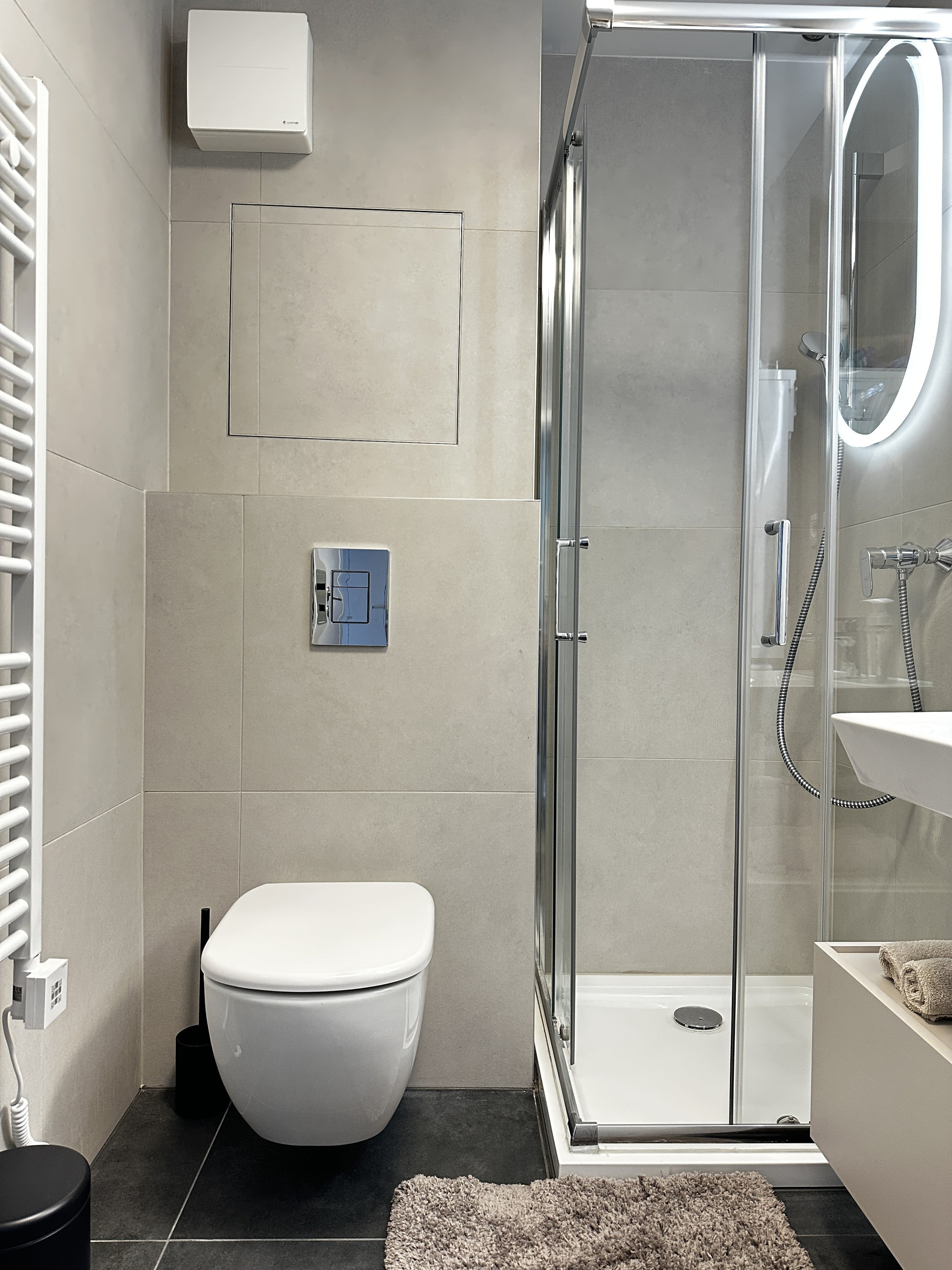 Modern bathroom with shower overhead view
