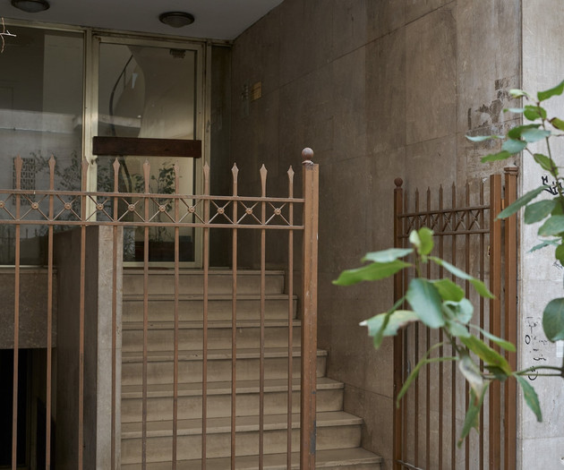 The building's entrance door