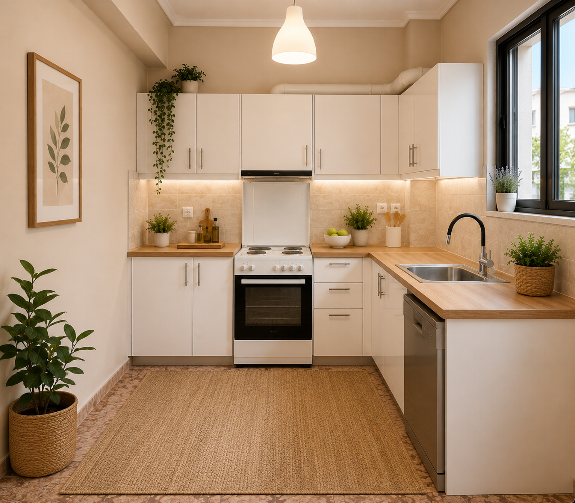 Bright kitchen with wooden countertops
