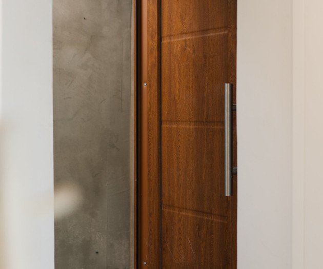 Wooden entrance door open
