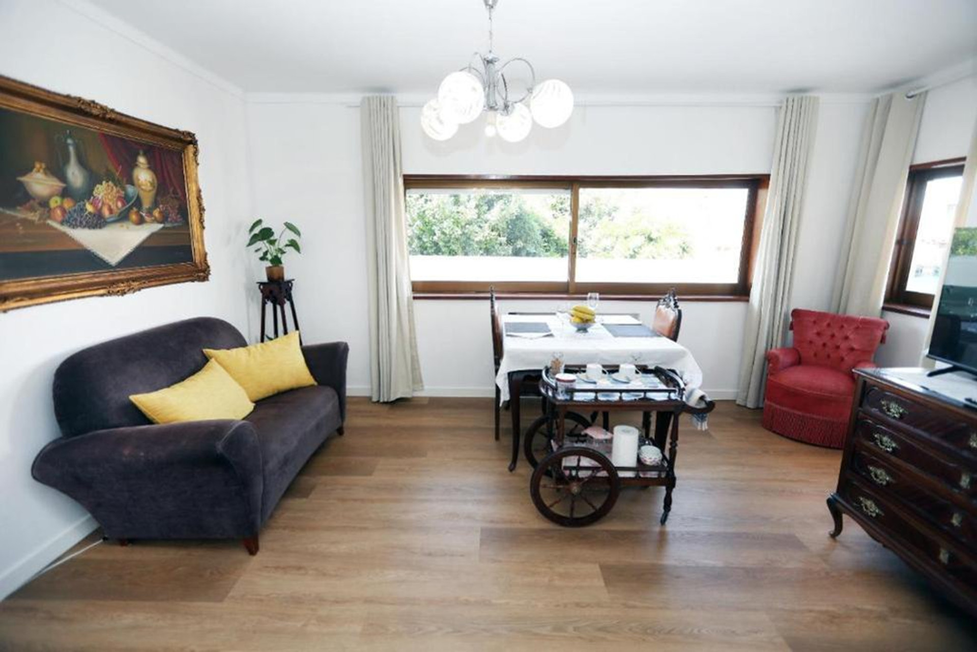 Living and dining room with sofa