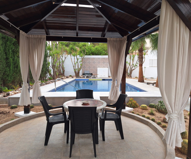 Gazebo seating overlooking pool