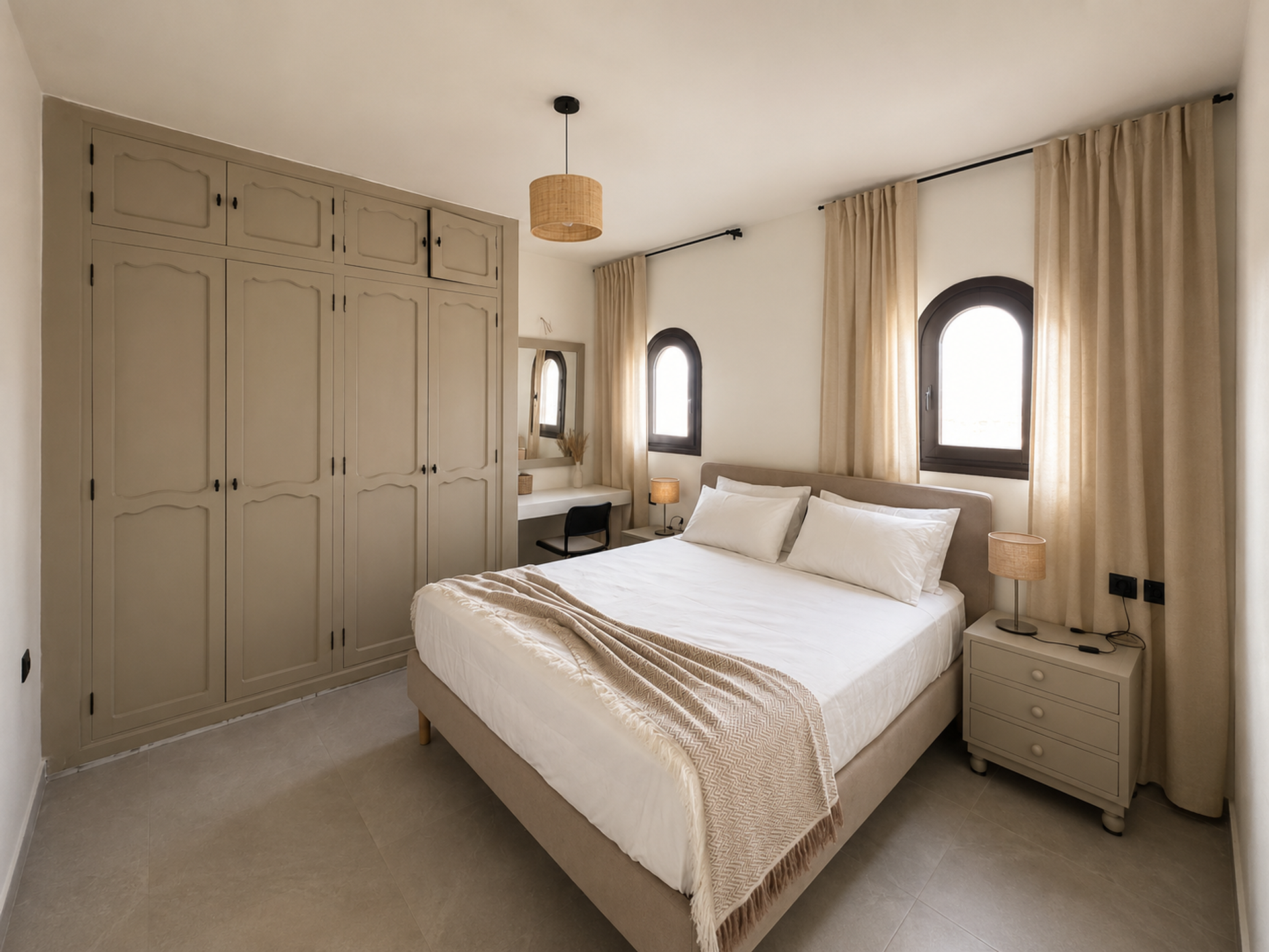 Bedroom with wardrobe and windows