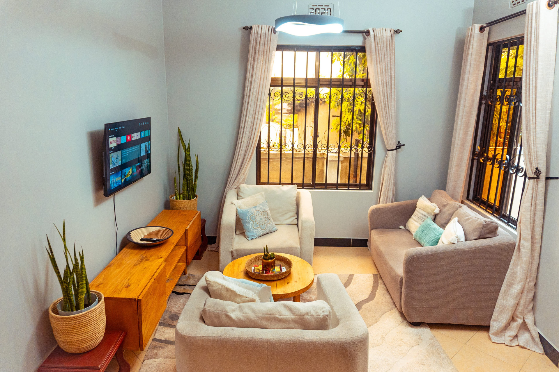 Bright living room with TV sofa