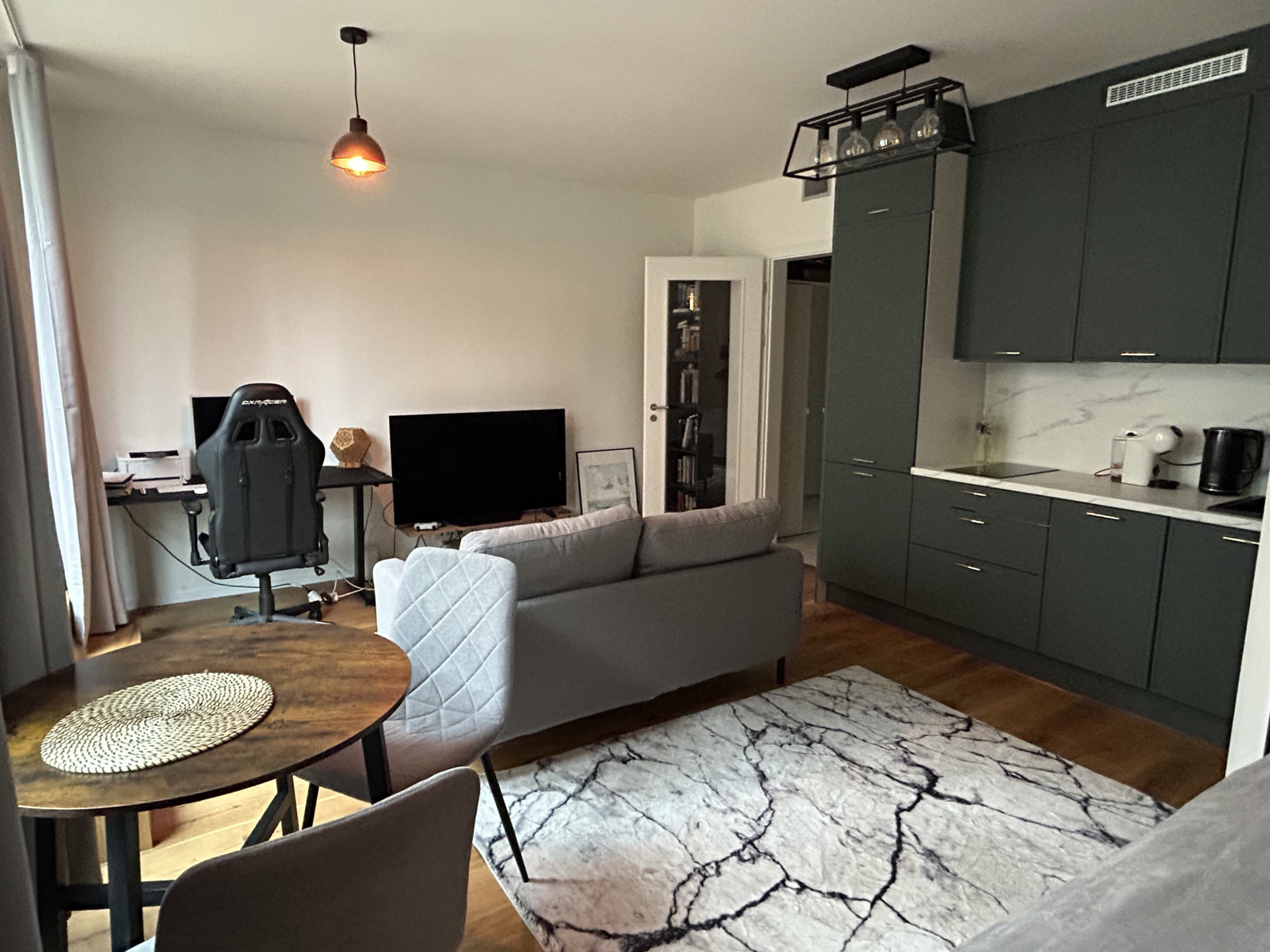 Kitchen and dining with sofa