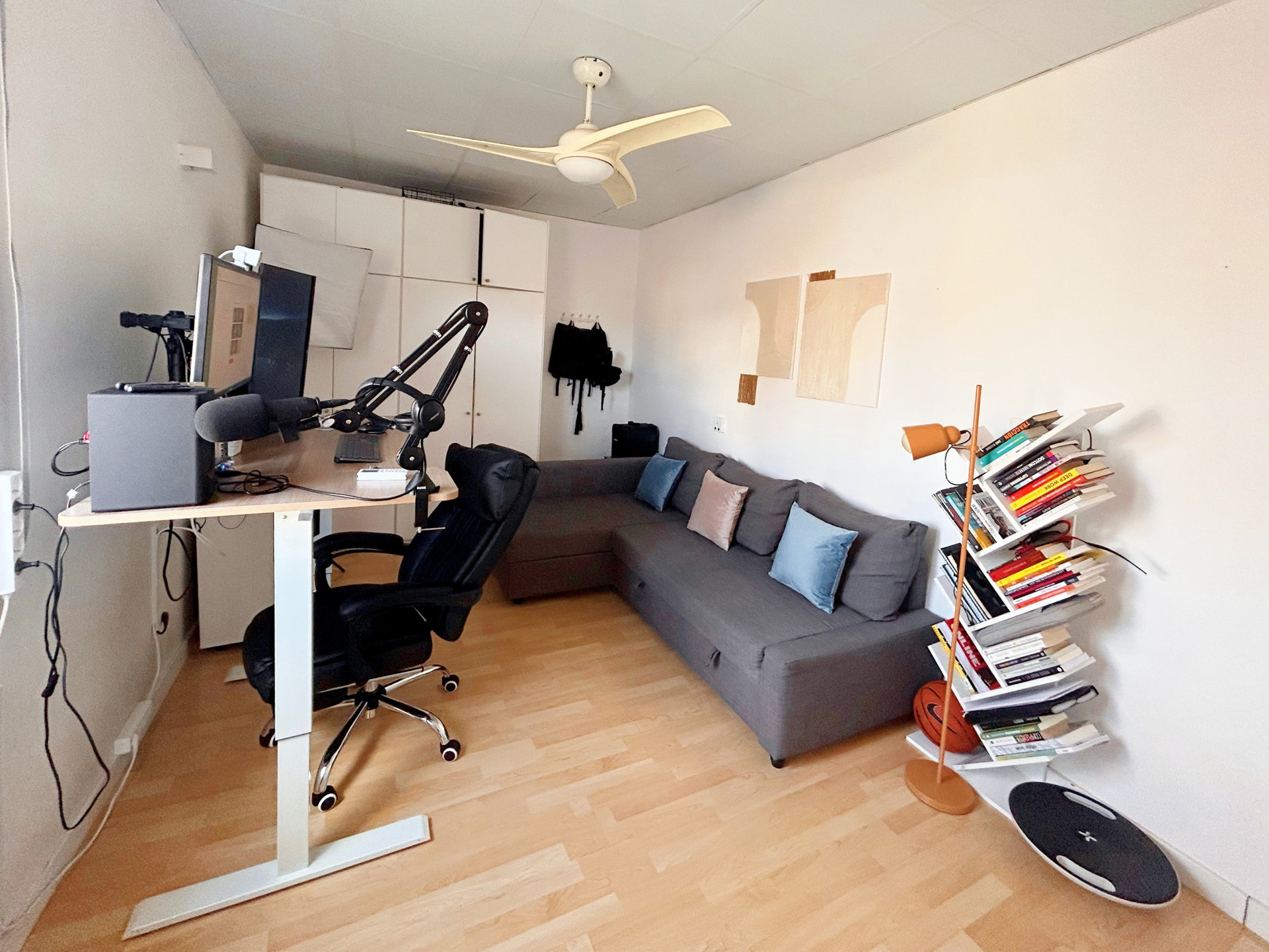 Office with Standing Desk, Comfy Chair and Bed Sofa