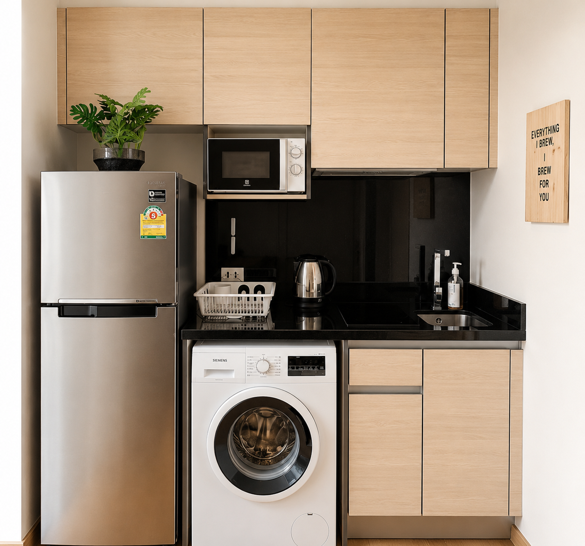 Compact kitchen with washer appliances