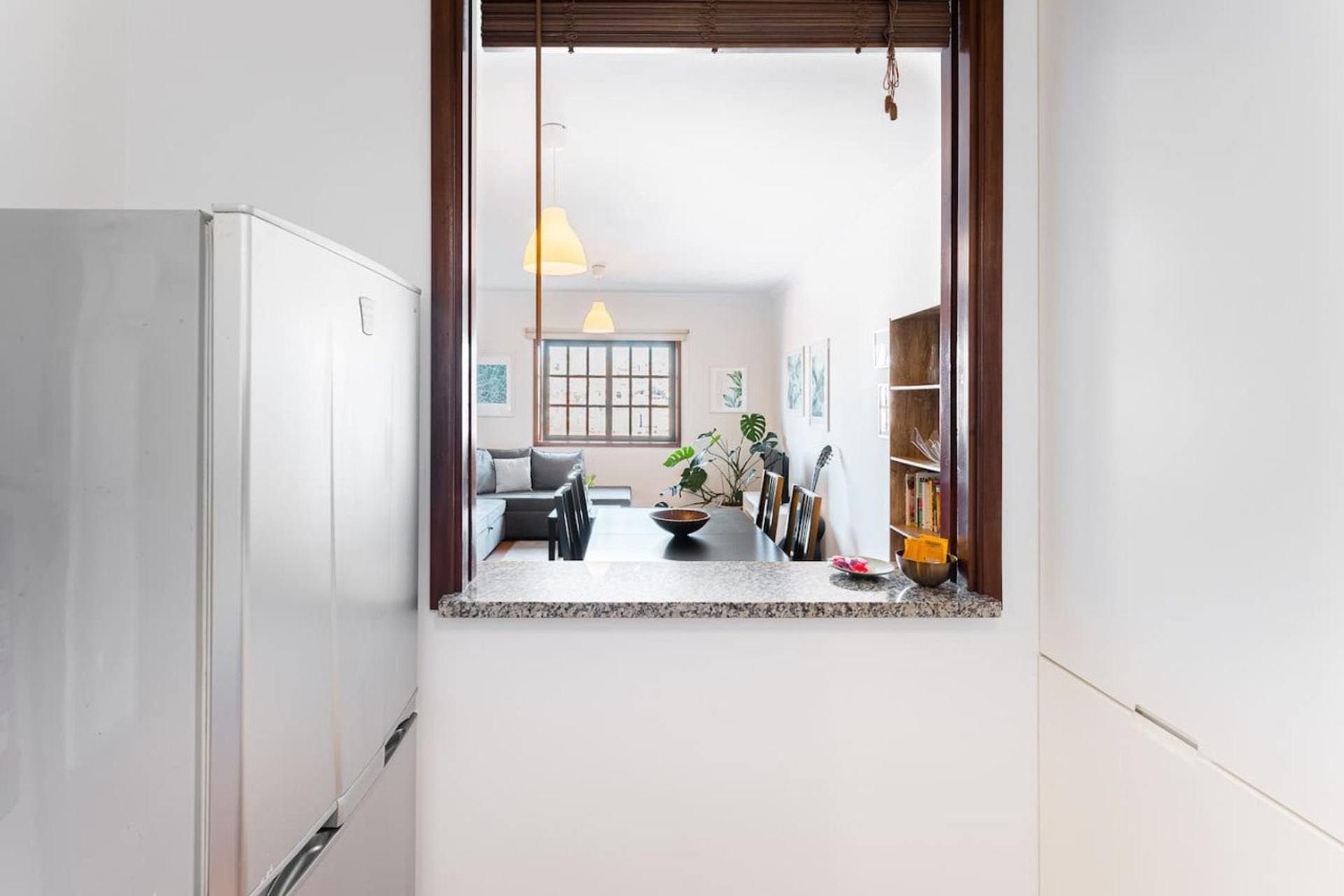 Kitchen pass-through to dining area