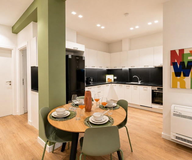 Open kitchen and dining space