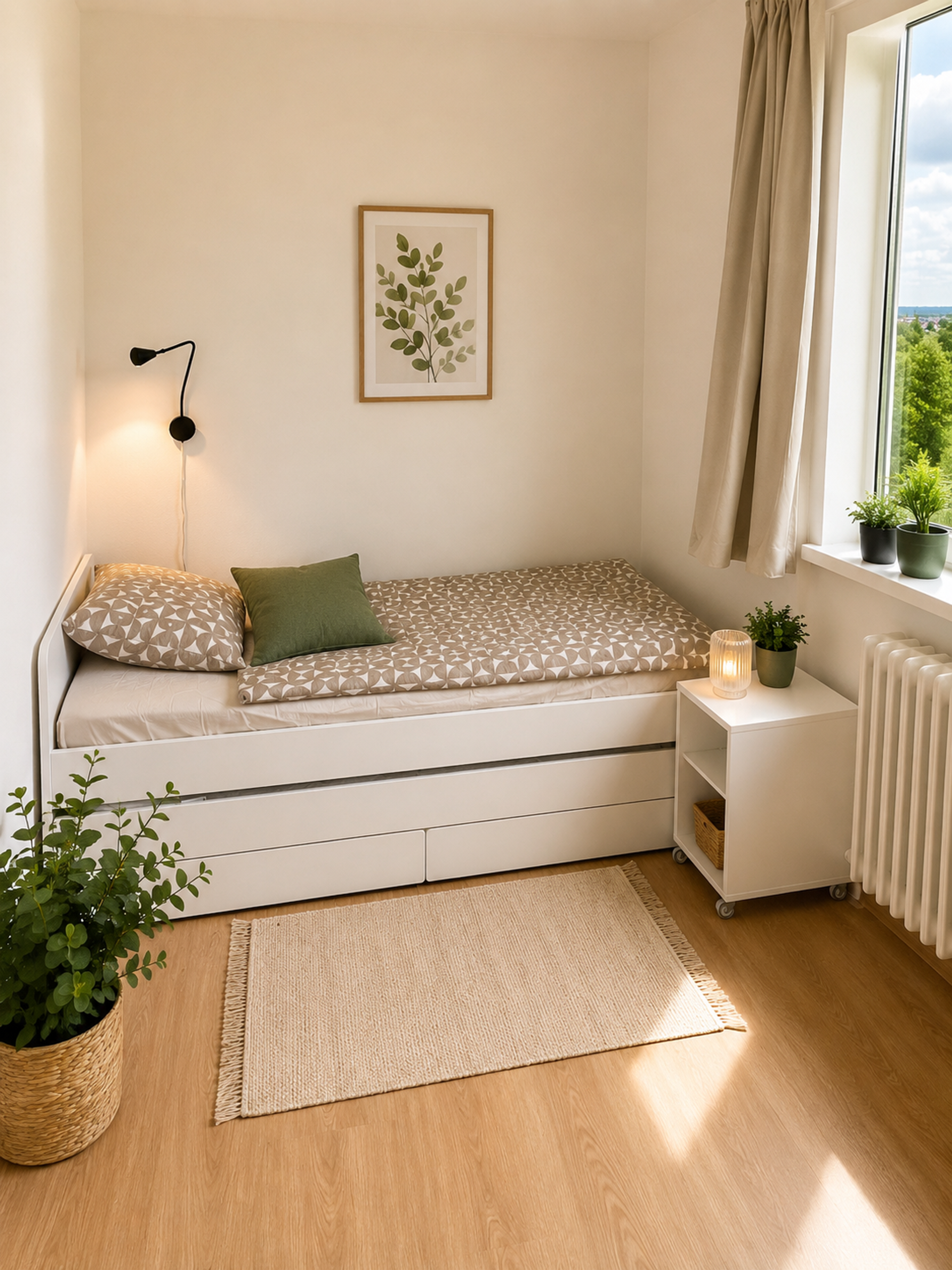 Small single bedroom with a practical pull-out bed that serves as the 4th sleeping space