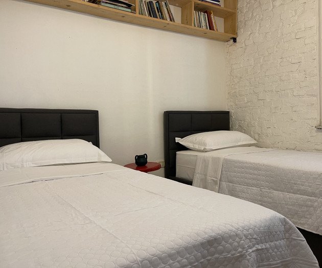 Close-up of twin beds