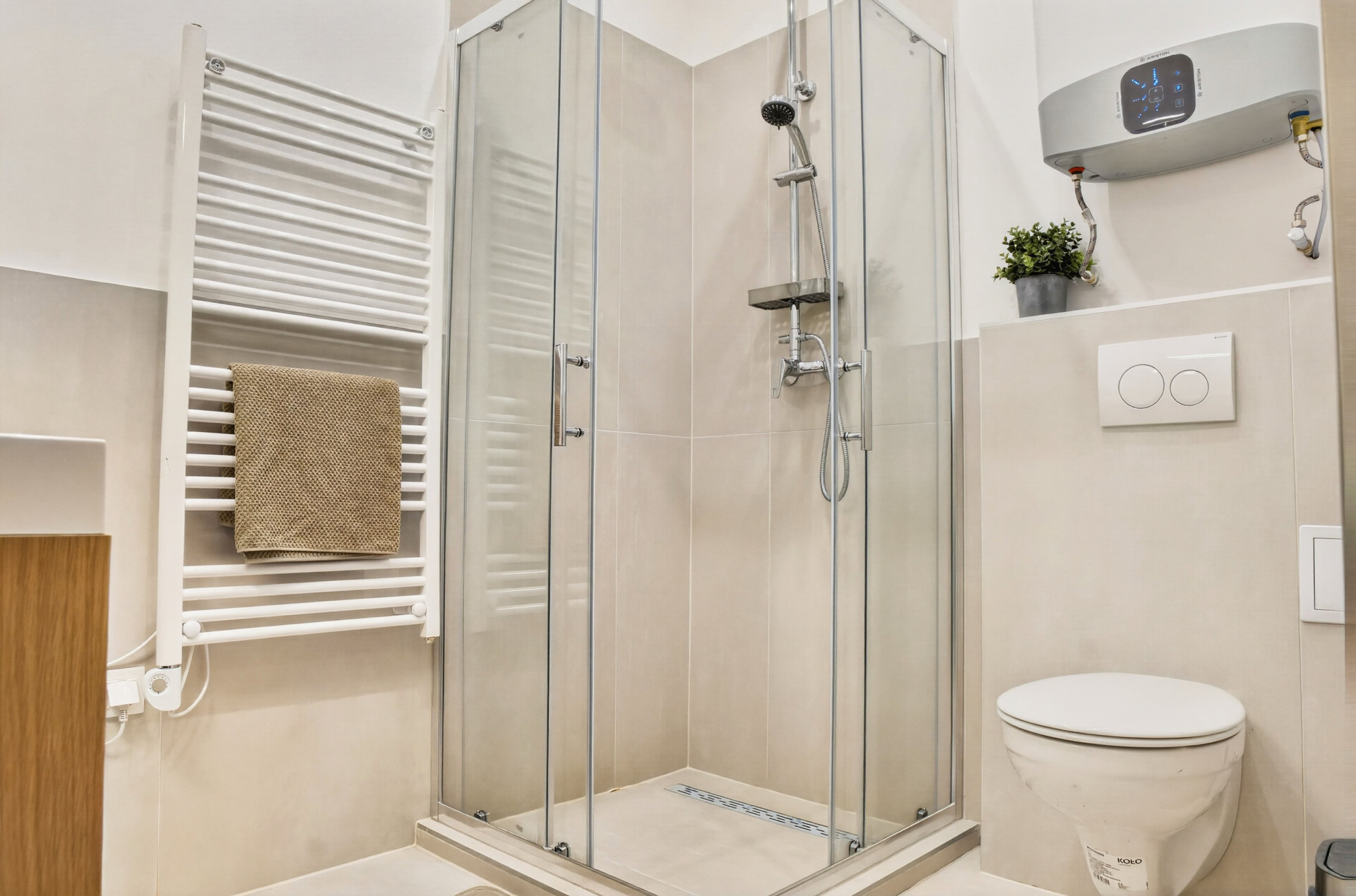 Bathroom shower toilet heated towel rail