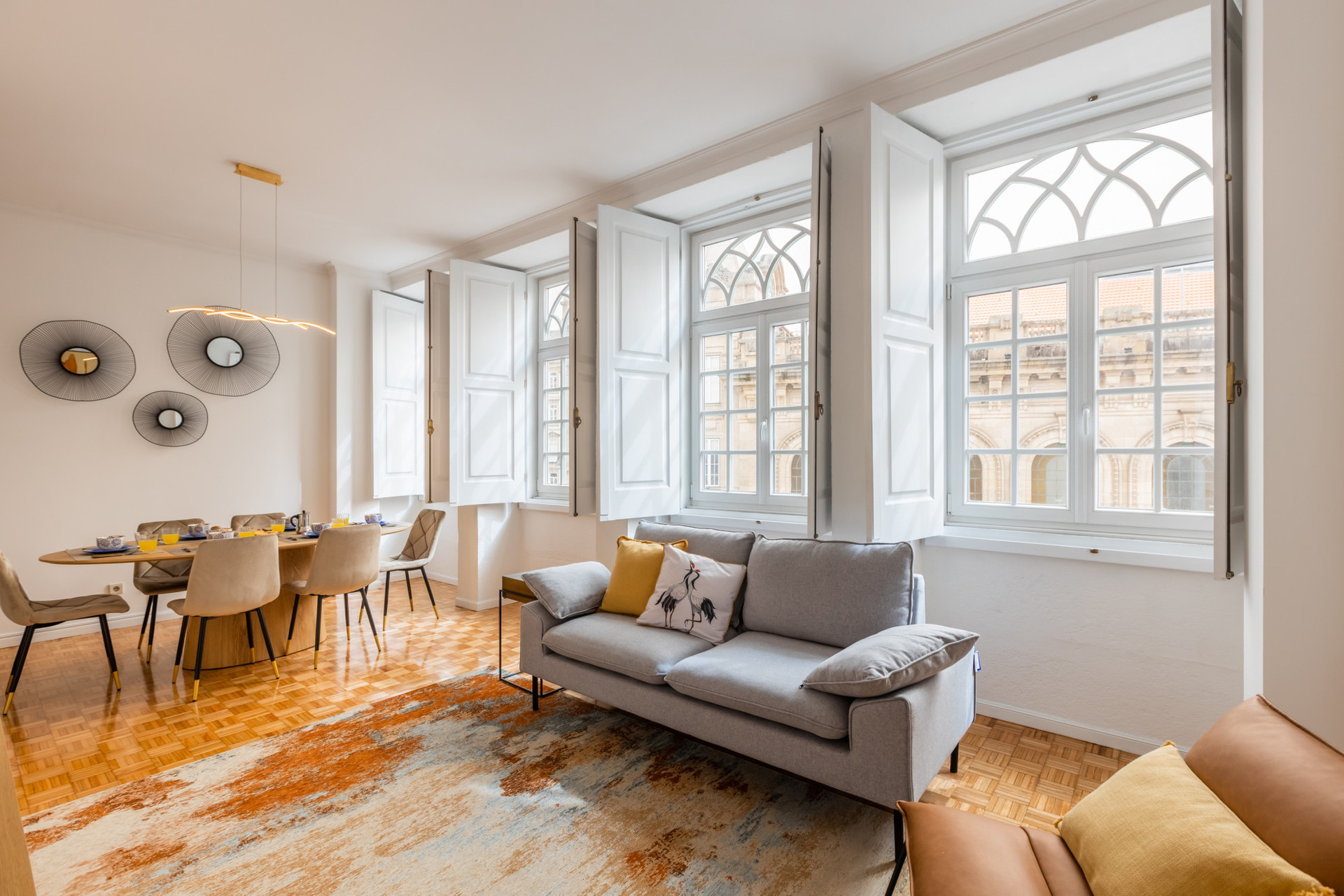 Living Room with Flat-Screen TV and Dining Table