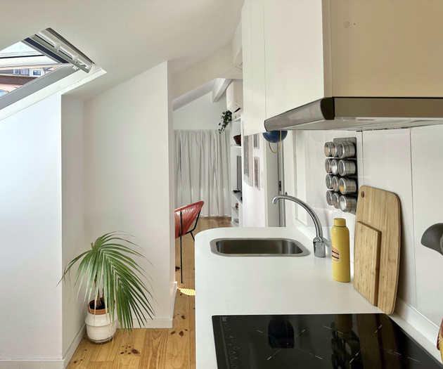 Kitchen sink with city view