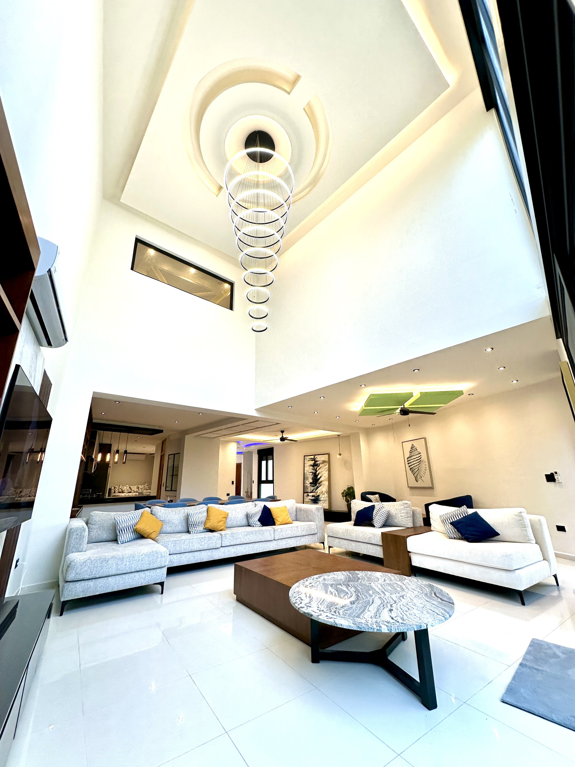 Grand living room dramatic chandelier