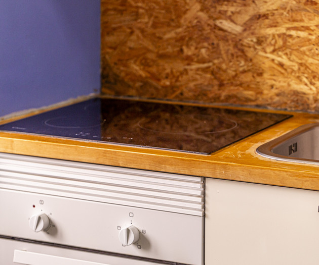 Cooktop and wooden countertop detail
