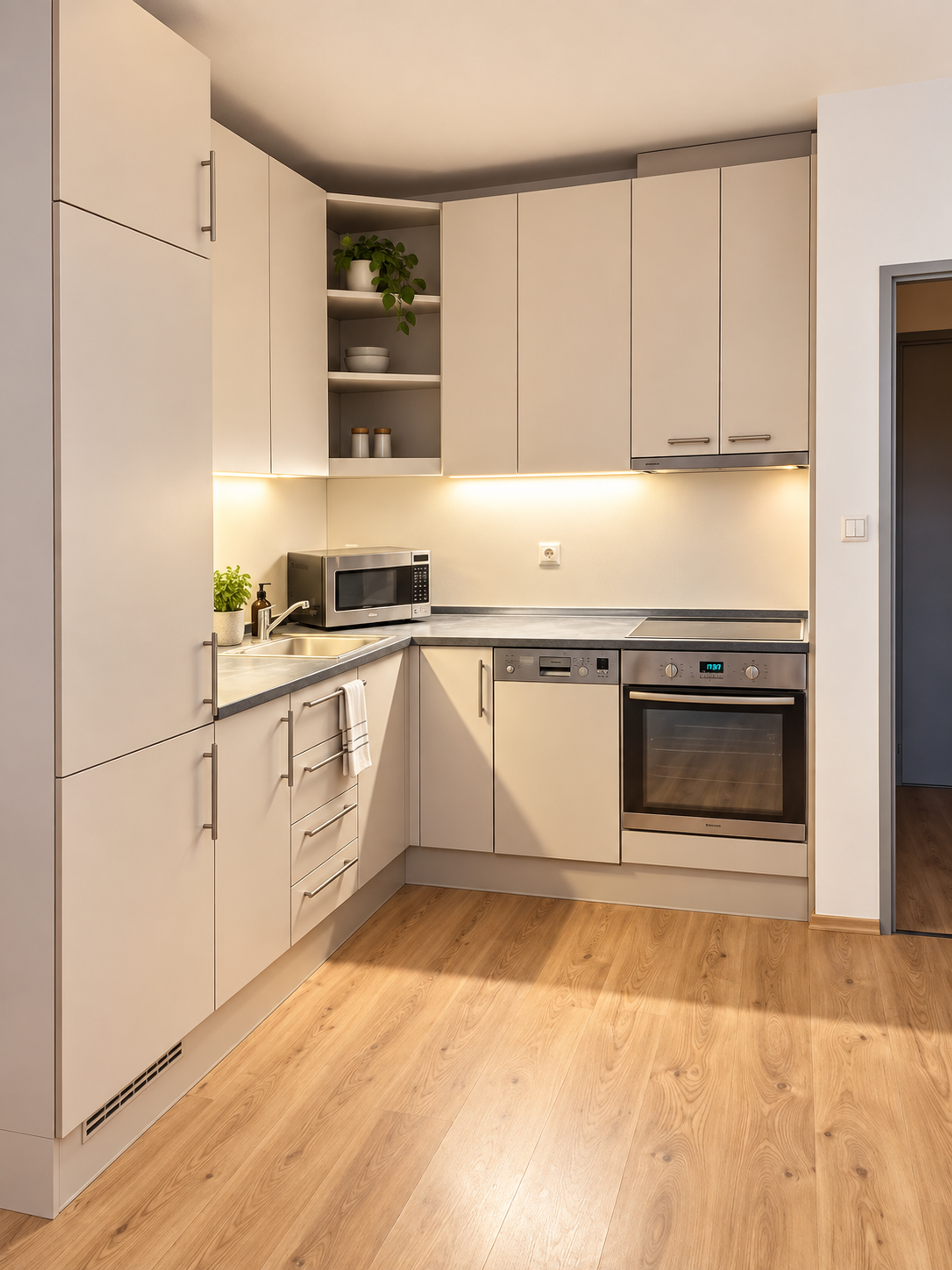Modern kitchen with wood floors