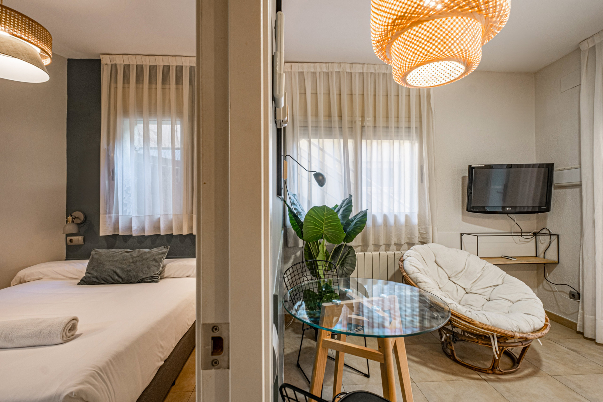 Bedroom and lounge open plan view