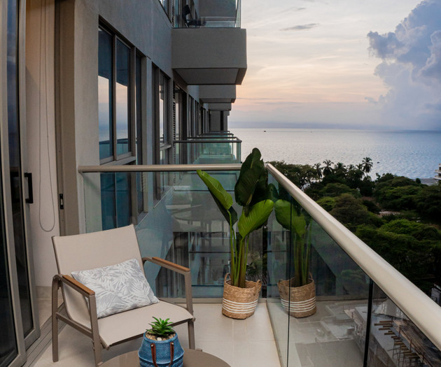Balcony seating at sunset